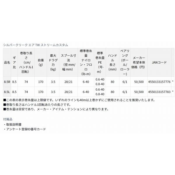 シルバークリーク AIR TW STREAM CUSTOM 8.5R ダイワ