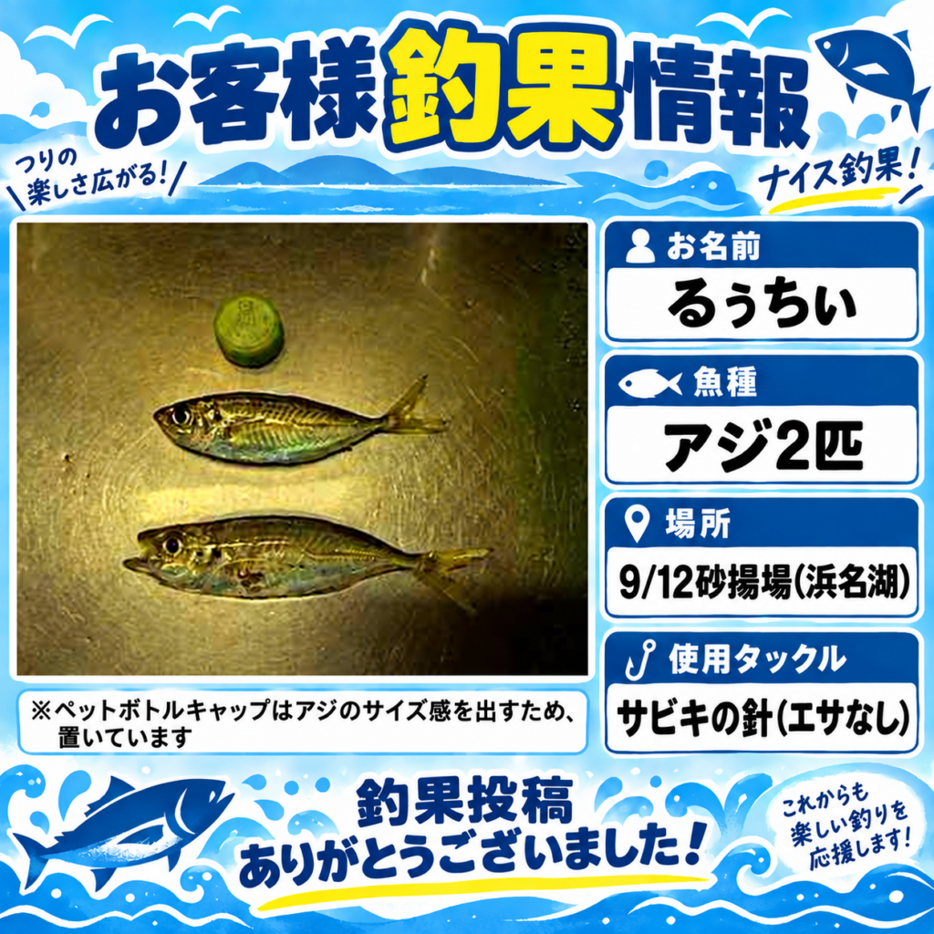 浜名湖・砂揚場でアジ2匹｜エサなしサビキの釣果から始める足元の釣りの釣果写真