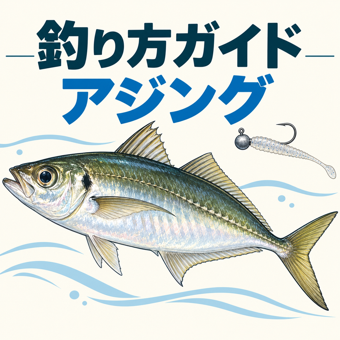 アジングの釣り方ガイド：horse mackerel マアジ, silver slender fish green back scutes along lateral line