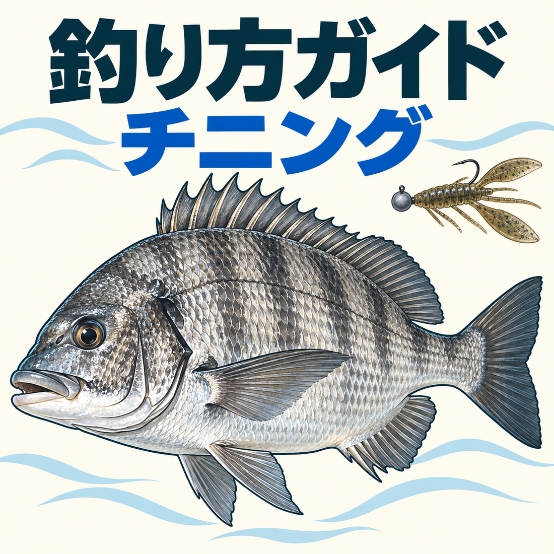 チニングの釣り方ガイド：Japanese black seabream クロダイ, silver gray deep body dark bands spiny dorsal fin