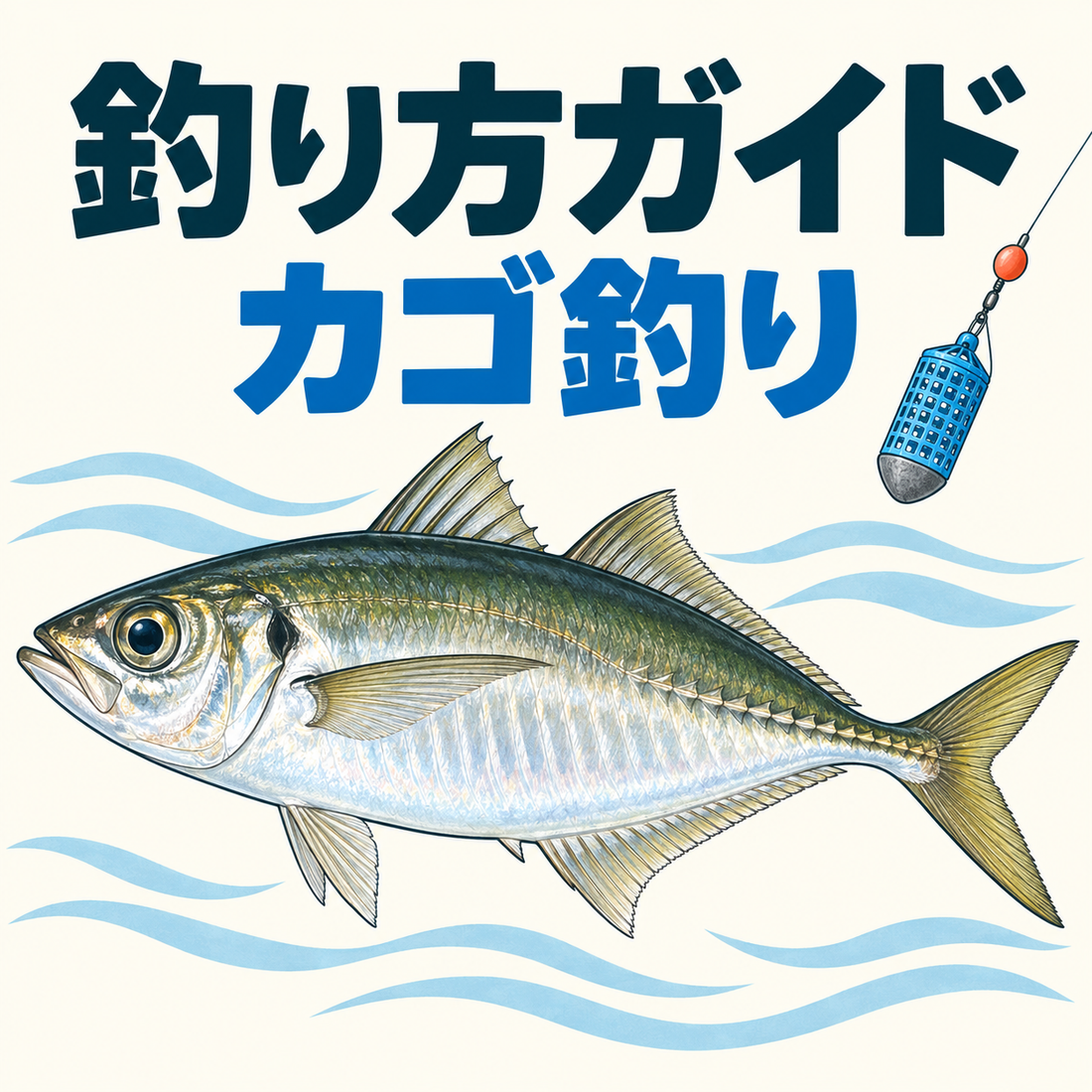 カゴ釣りの釣り方ガイド：horse mackerel マアジ, silver slender fish green back scutes along lateral line