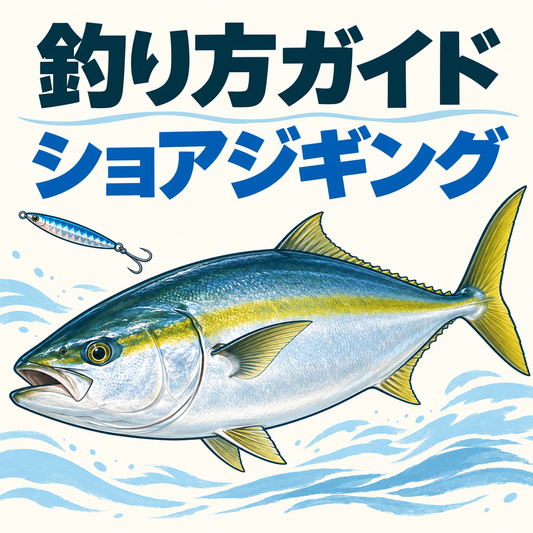 ショアジギングの釣り方ガイド：Japanese yellowtail ブリ, silver blue green streamlined fish yellow stripe and yellow forked tail