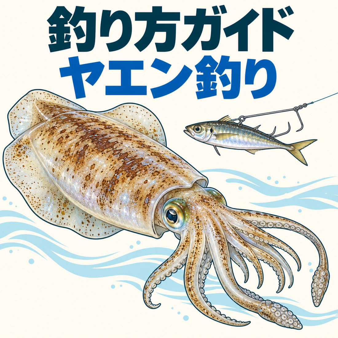 ヤエン釣りの釣り方ガイド：bigfin reef squid アオリイカ, broad oval mantle translucent cream brown spots broad lateral fins eight arms two tentacles