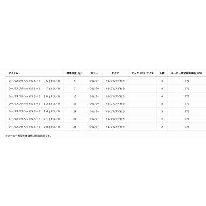 シーバスジグヘッドSS＋E3／0 ダイワ