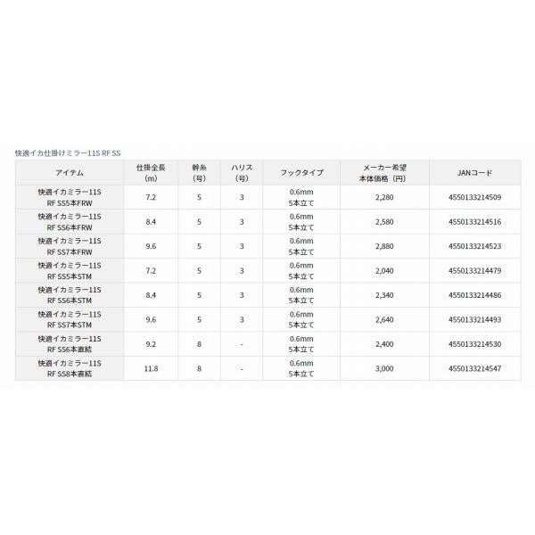 快適イカ仕掛ミラー11S RF SS 6本 フローティング赤白 ダイワ