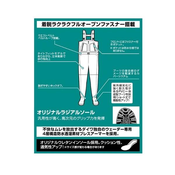 タイトフィットブレスラジアルジップウェーダー RＷ-4352B-Ｔ ブラック S ダイワ限定セール