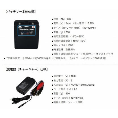 リチウムイオンバッテリー6.6Aｈ（チャージャーセット） BMO
