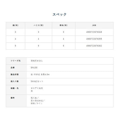 SN130海戦吹き流しカラ鈎4.5ｍ3本 ハヤブサ