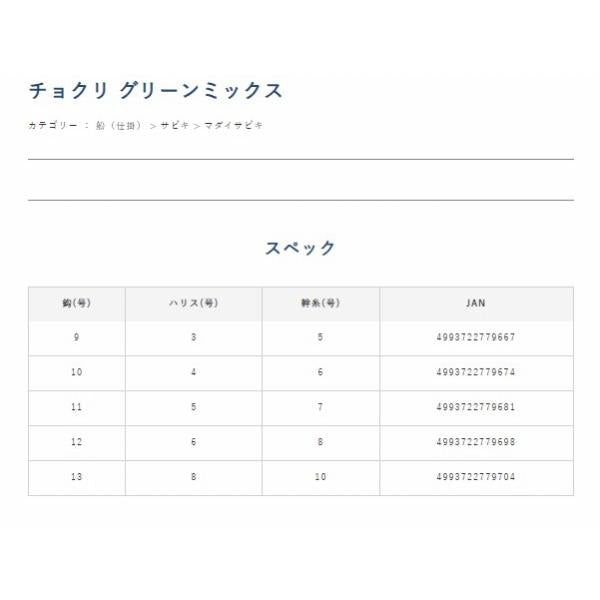チョクリ グリーンミックス 10本鈎 SD825 ハヤブサ 秋の大感謝祭