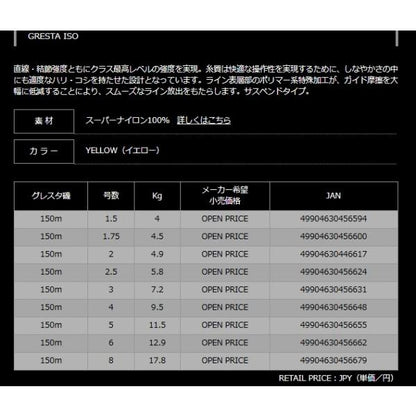 グレスタ磯　イエロー　150ｍ ヤマトヨテグス 釣り人応援セール