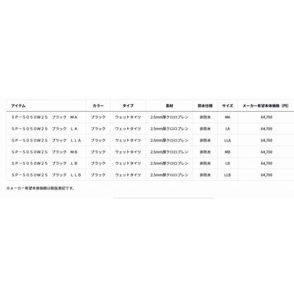 SP-5050W25 スペシャルロングタイツ ブラック ウエットタイツ グローブライド