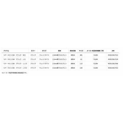 SP-4010W スペシャルタイツ ブラック　ウエットタイツ グローブライド