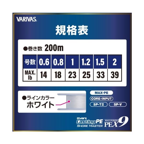 キャスティングPE MAXパワーX9ショアマスター200m VARIVAS