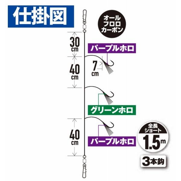 SS442 船極 ルアータックル落し込み つくつくベイト パープル&グリーン 3本鈎 ハヤブサ